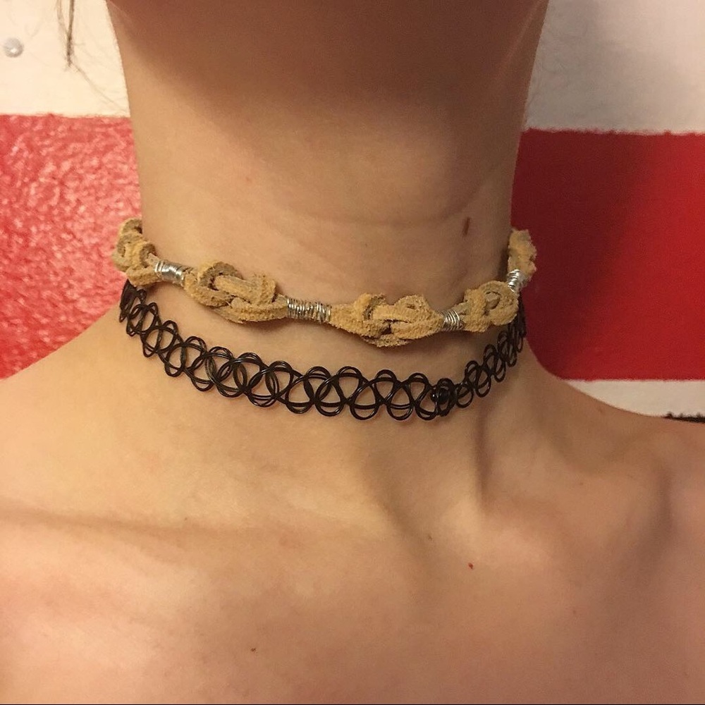 handmade leather choker with silver accent